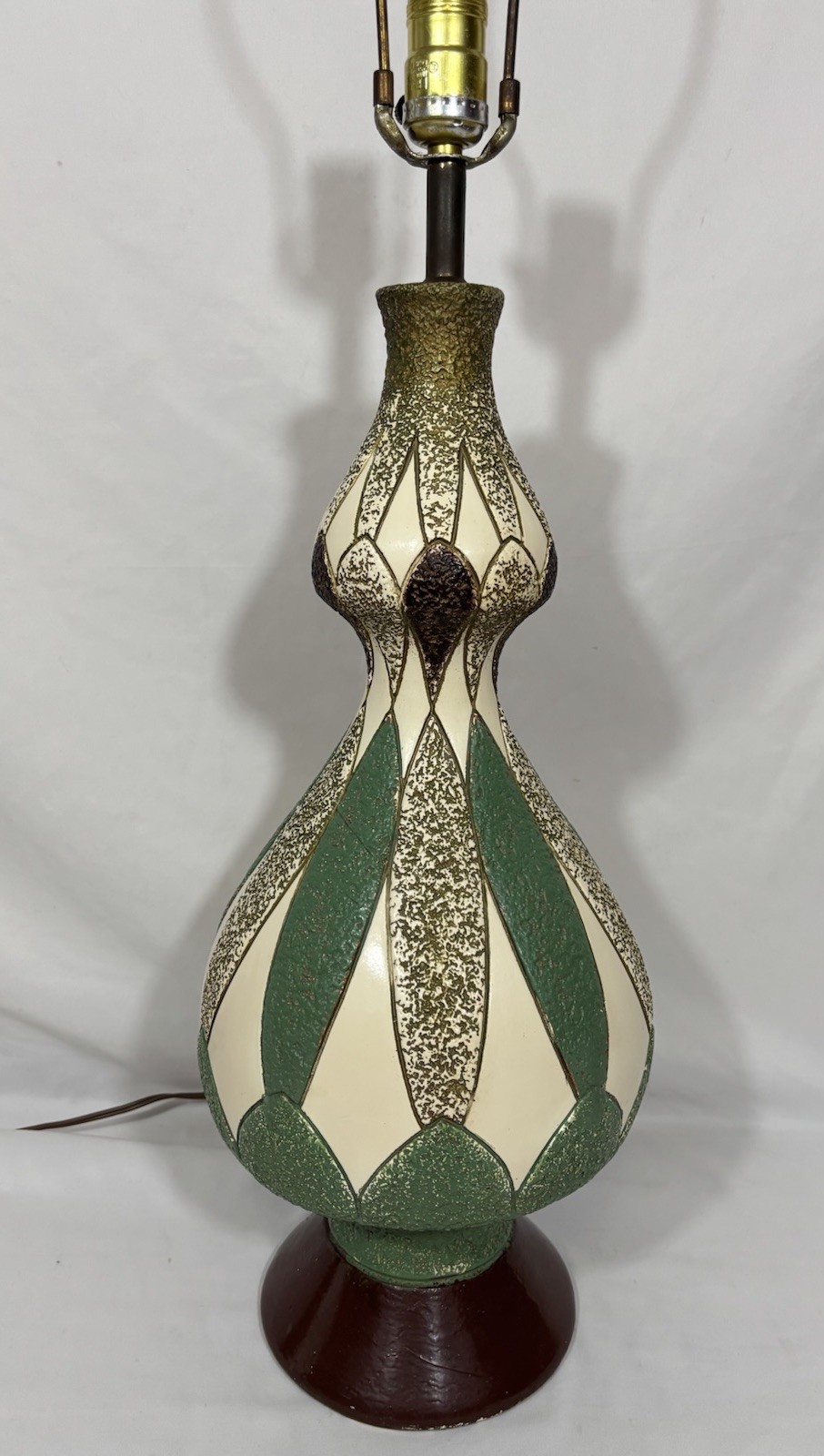 Vintage Mid Century Chalkware Plaster Table Lamp Harlequin Pattern Textured Vintage Mid Century Chalkware Plaster Table Lamp Harlequin Pattern Textured