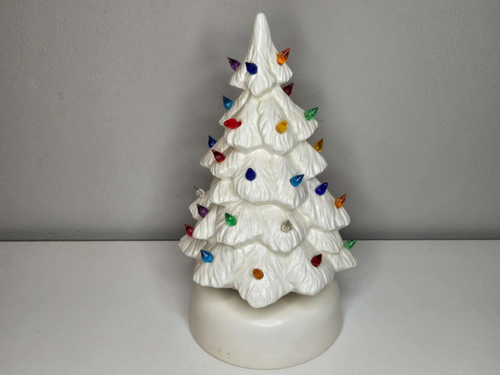 Narco Vintage Ceramic Christmas Tree White Musical Base Glossy Glaze Narco Vintage Ceramic Christmas Tree White Musical Base Glossy Glaze
