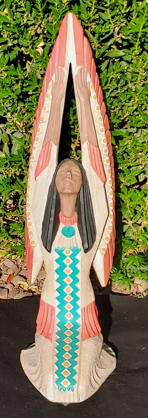 Austin Prod Pecos 1989 Native American Woman Figure Feather Headdress Austin Prod Pecos 1989 Native American Woman Figure Feather Headdress