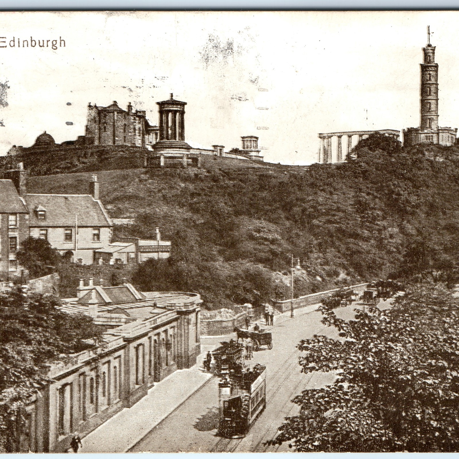 c1920s Edinburgh, Scotland Postcard Calton Hill Nelson Monument Princes Street