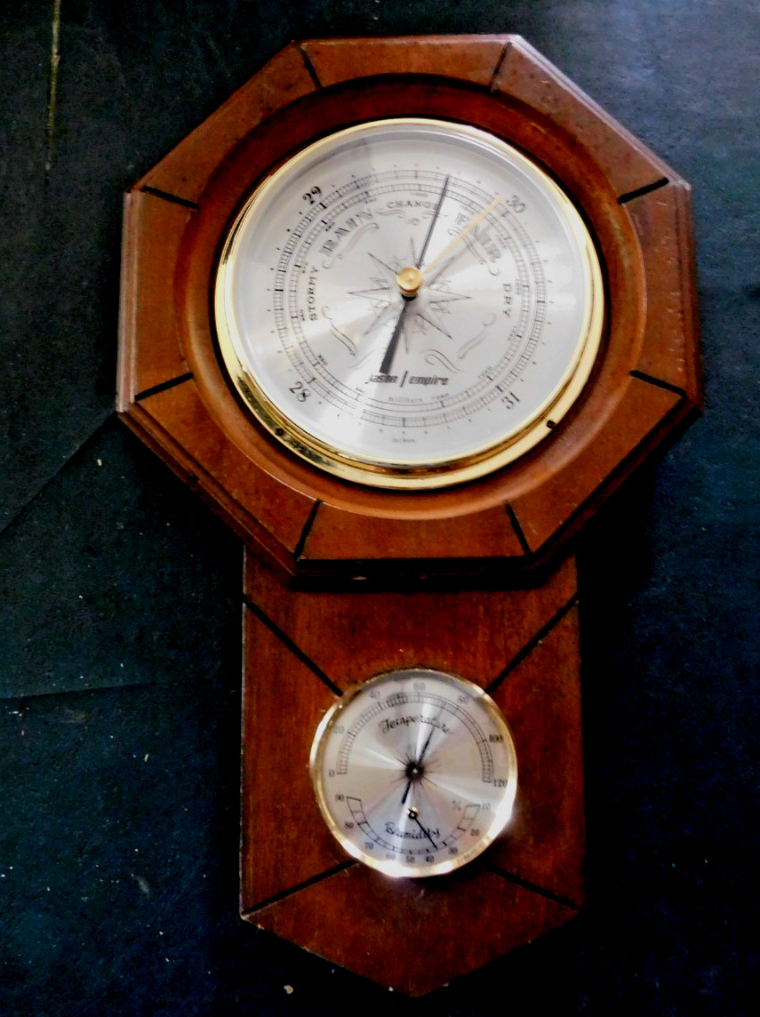 Vintage Jason Empire weather station wooden frame temp barometer humidity JAPAN Vintage Jason Empire weather station wooden frame temp barometer humidity JAPAN