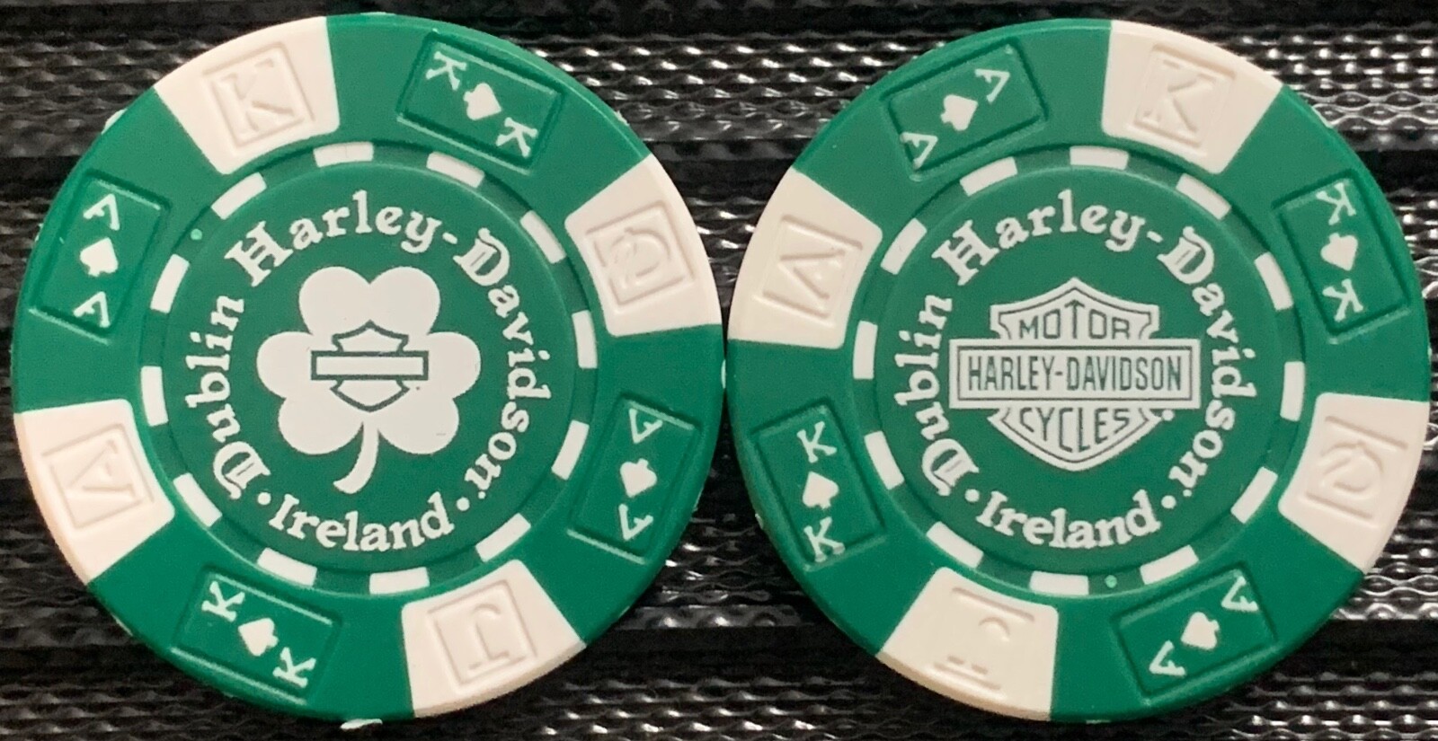 Dublin Harley-Davidson® in Dublin, Ireland Collectible Poker Chip Green/White Dublin Harley-Davidson® in Dublin, Ireland Collectible Poker Chip Green/White