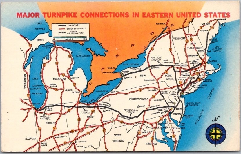 Vintage 1960s Eastern U.S. Highway Map Postcard \