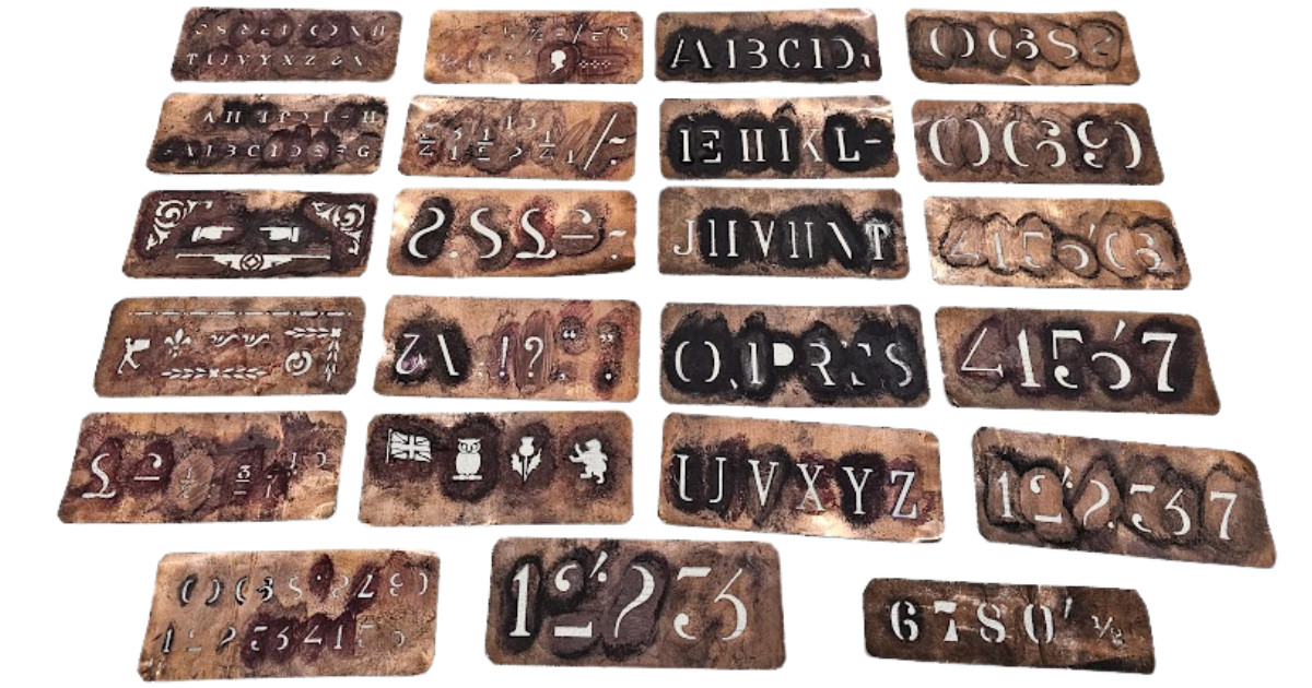 Vintage Copper Letter & Number Stencils A-Z Sign Writing Printing Industrial