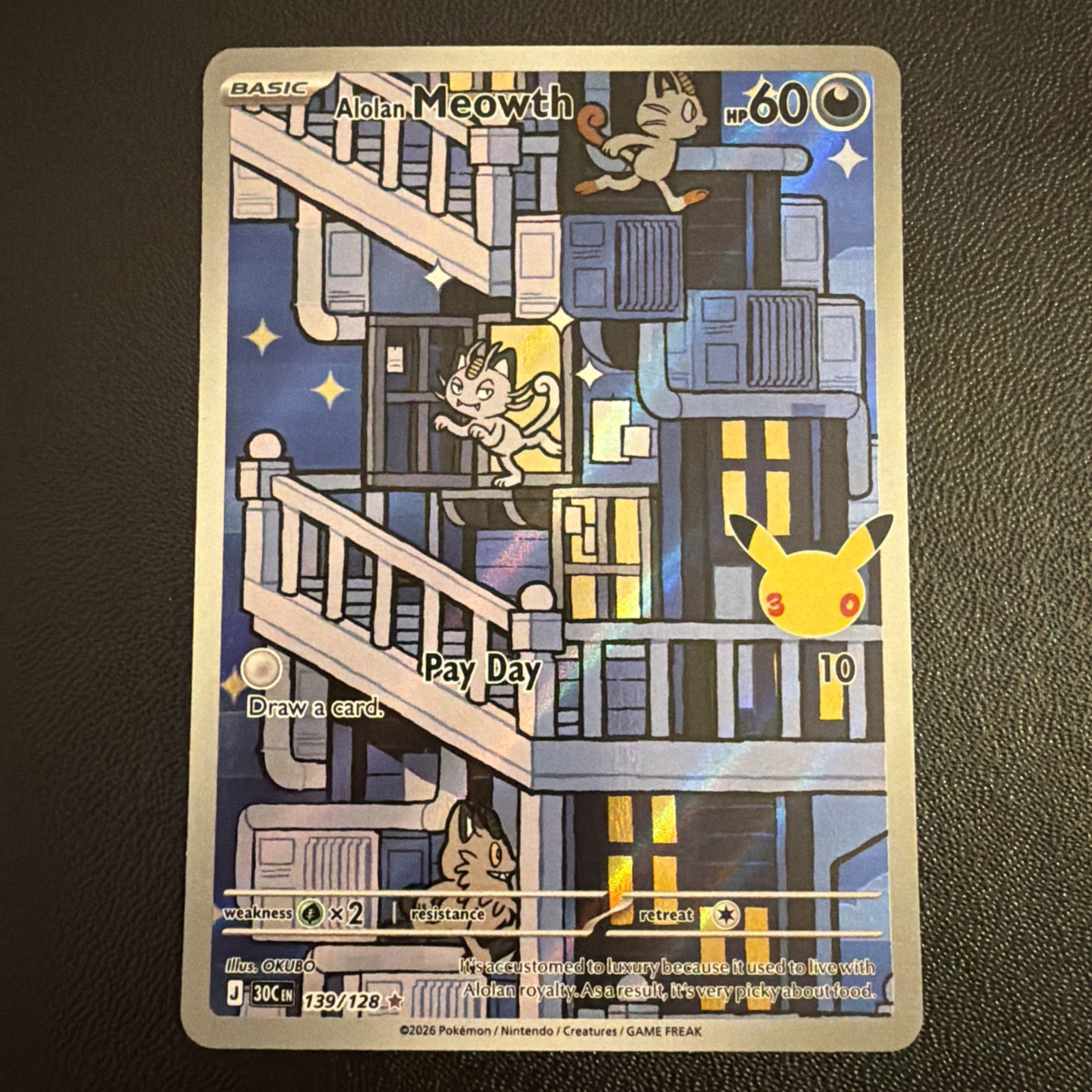 Pokémon TCG Alolan Meowth 139/128 30th anniversary IR