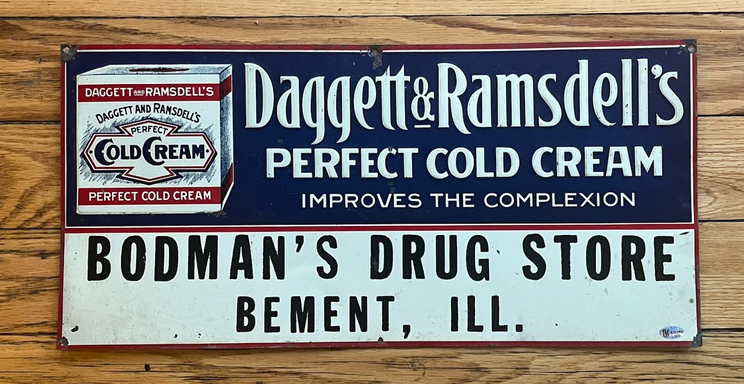 Antique Advertising Sign Daggett & Ramsdell's Cold Cream TAC Verified 19.25x9.25 Antique Advertising Sign Daggett & Ramsdell's Cold Cream TAC Verified 19.25x9.25