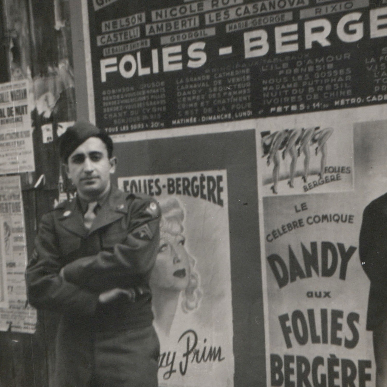 c1940s Paris France US Army Soldier Folies Bergere Snapshot Photo Cabaret Poster c1940s Paris France US Army Soldier Folies Bergere Snapshot Photo Cabaret Poster