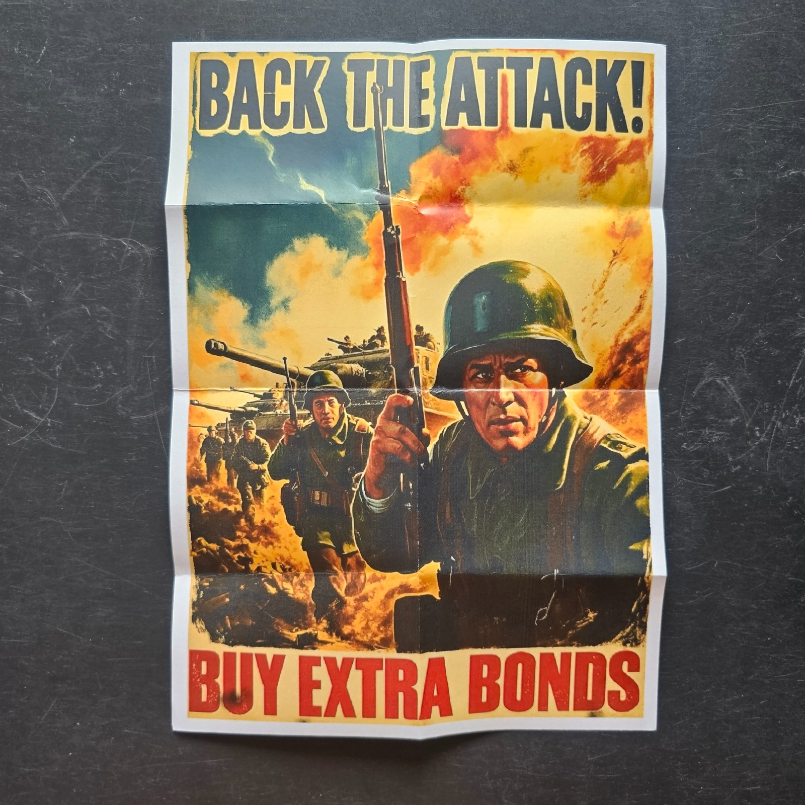 1941 WW2 USA BACK THE ATTACK BUY EXTRA BONDS ARMY TANK WAR PROPAGANDA POSTER K86
