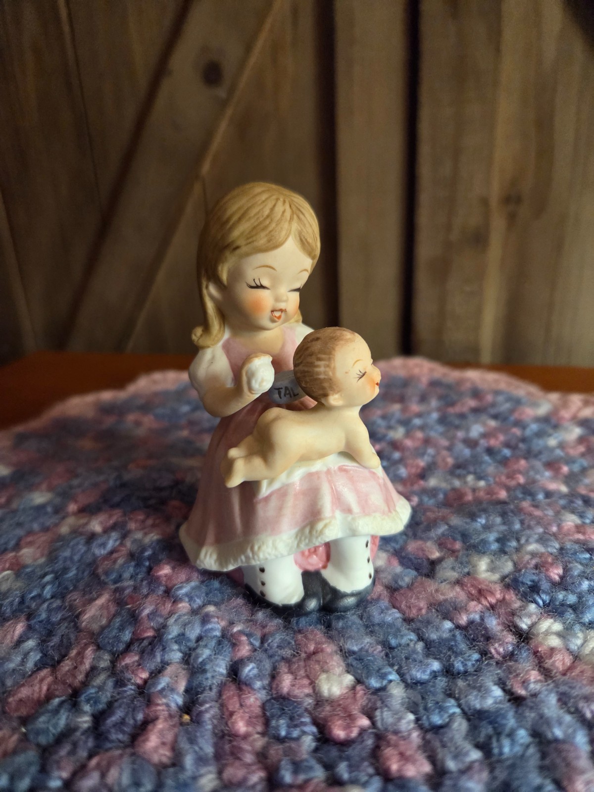Vintage Girl and Baby Porcelain Figurine with Crotched Mat