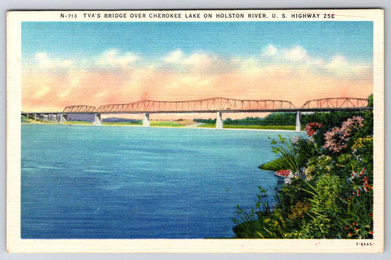 c1940s TVA Bridge Cherokee Lake Holston River US Hwy 25E Asheville Linen