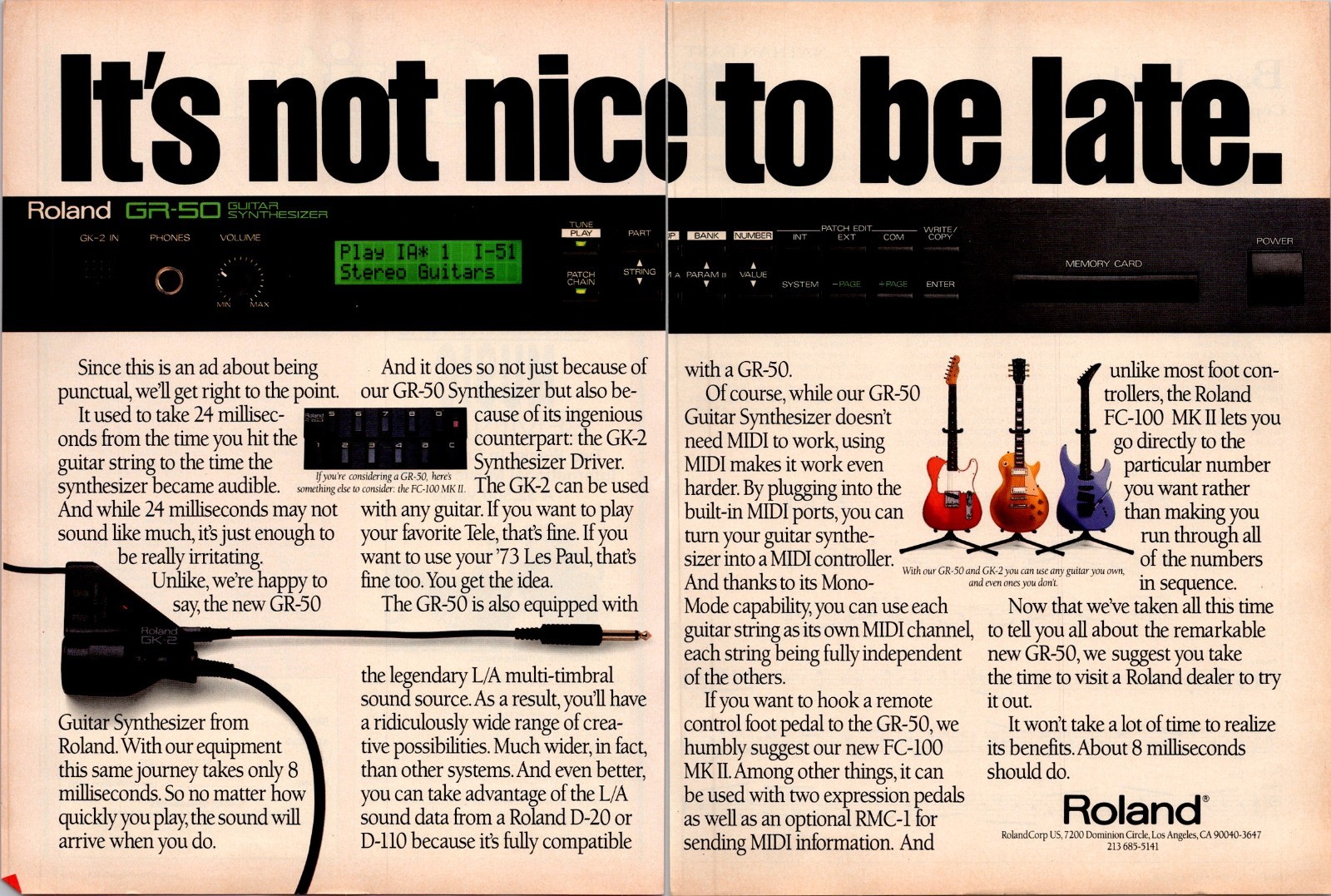 1989 • Roland GR-50 Print Ad • 1980\'s Guitar FA-17 1989 • Roland GR-50 Print Ad • 1980\'s Guitar FA-17