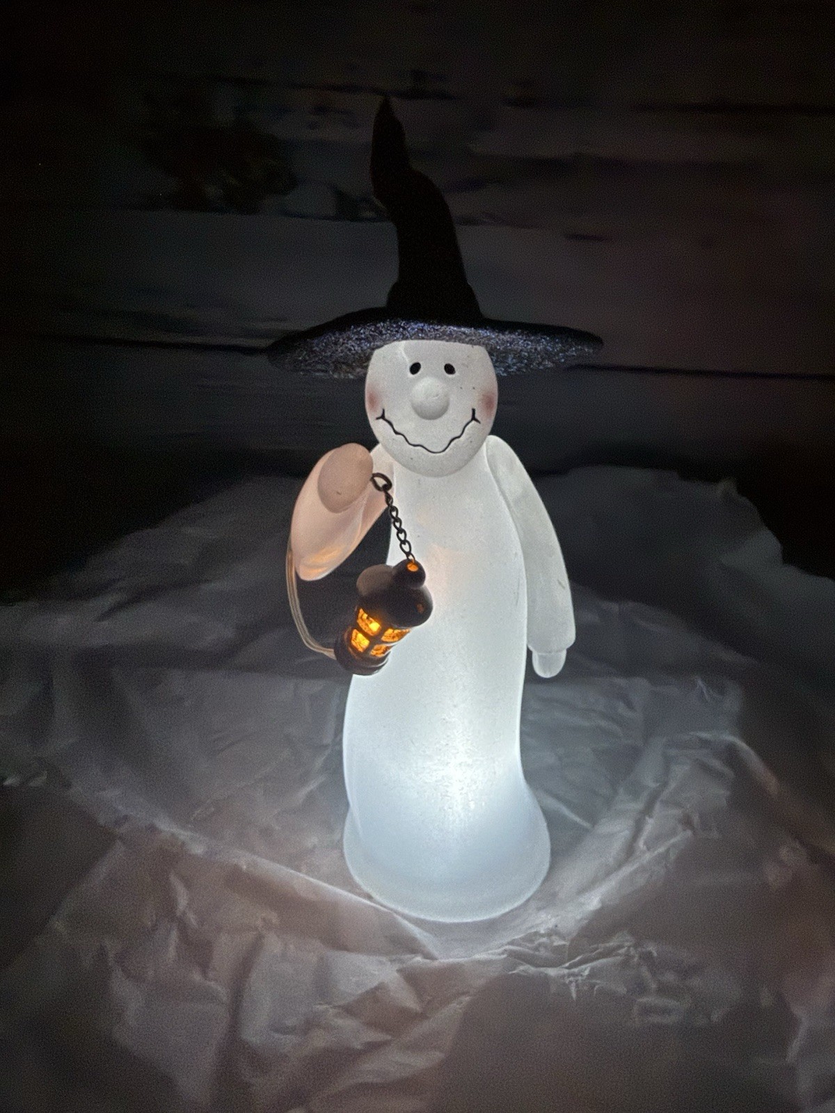 Vintage Dept 56 Lighted Acrylic Glass Ghost Figurine with Lantern -Works Great Vintage Dept 56 Lighted Acrylic Glass Ghost Figurine with Lantern -Works Great