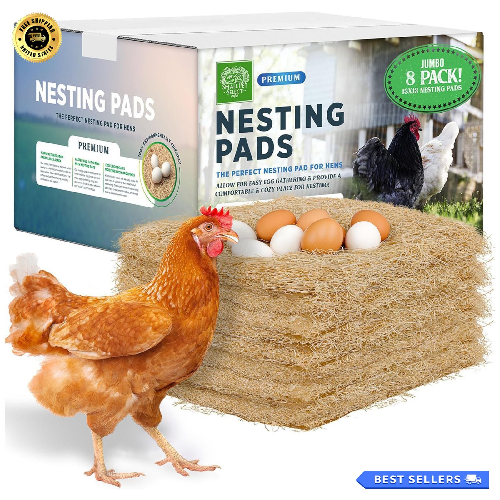 Small Pet Chicken Nesting Pads for Hens, 13x13 in, 8-Pack Bedding