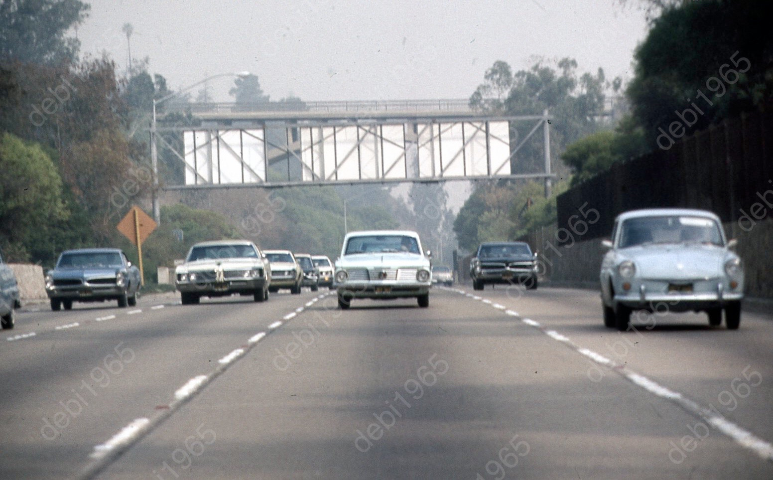 sl08 Original Slide 1970 Los Angeles Freeway traffic / cars 543a