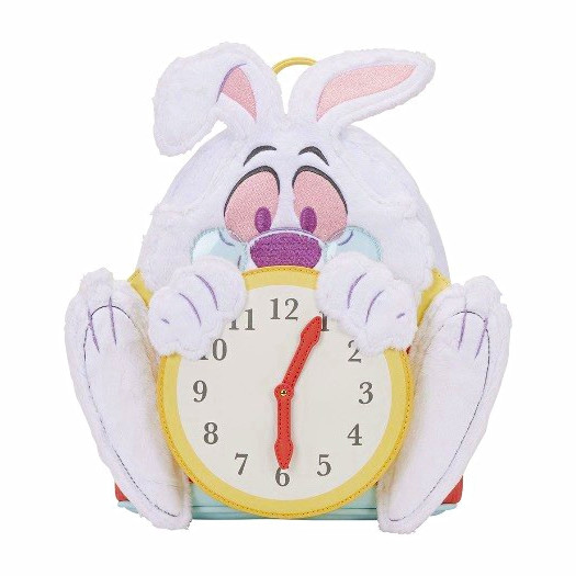 Loungefly Disney White Rabbit Clock Design Mini Backpack - White Red Yellow Blue