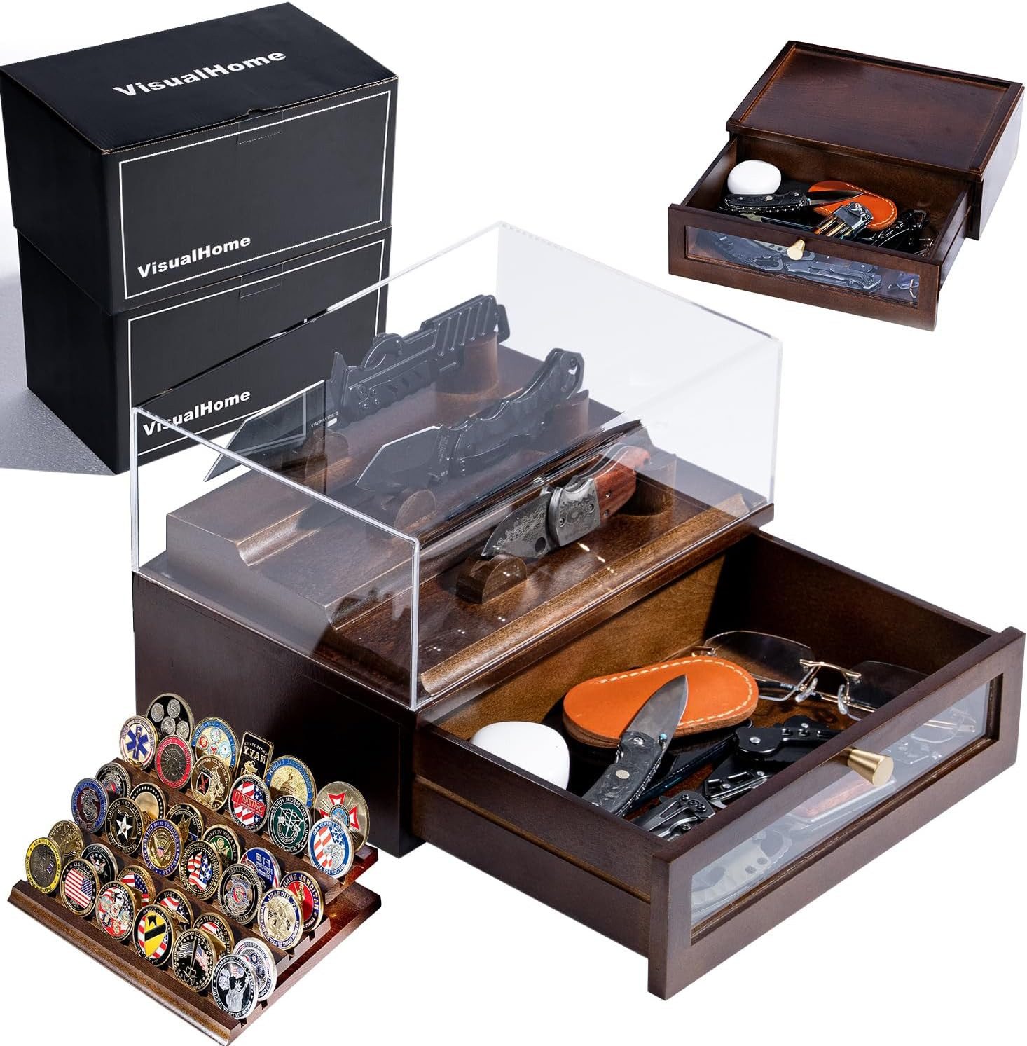 No.2 Premium Knife Display Case for up to 10 Knives Wooden Pocket Knife Organize