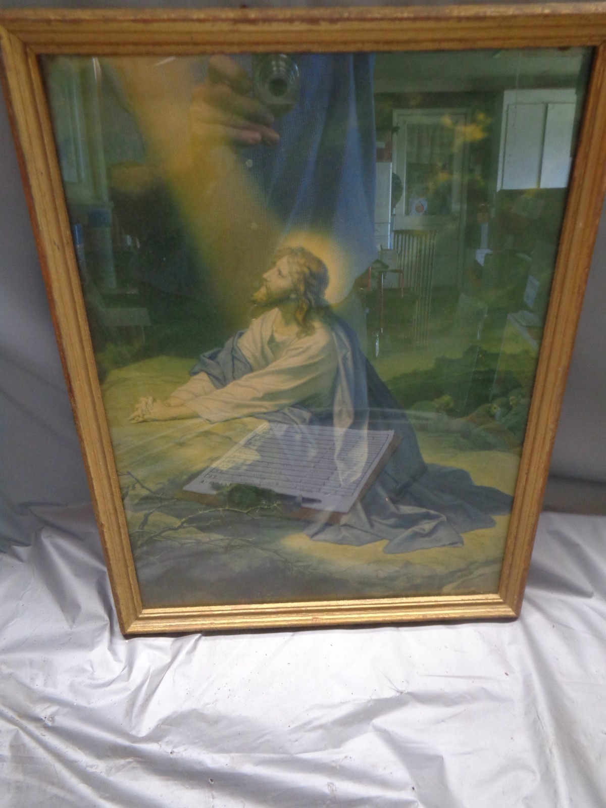 Vintage Wood Framed Jesus Praying In the Garden Christian 13