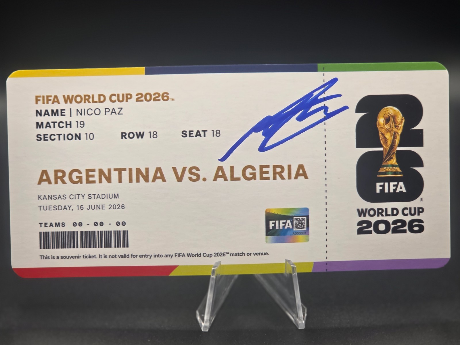Nico Paz - Signed Argentina 2026 World Cup Ticket Debut Messi Hat Trick BAS AUTO Nico Paz - Signed Argentina 2026 World Cup Ticket Debut Messi Hat Trick BAS AUTO