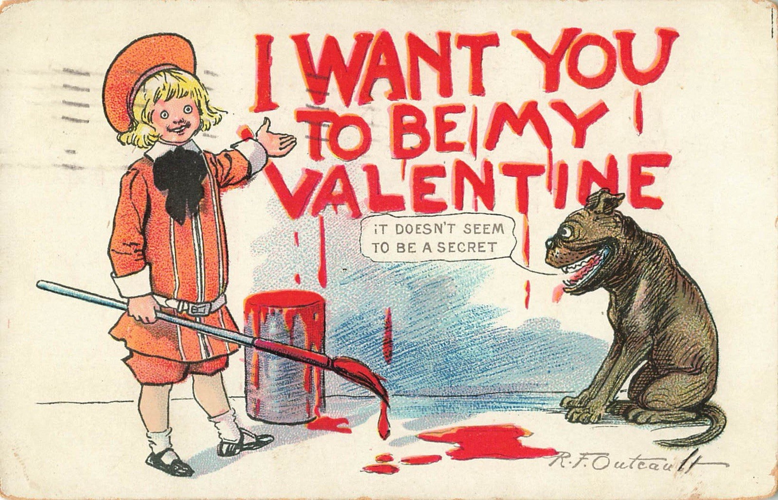 1908 Buster Brown Tige Valentine R F Outcault Raphael Tuck Postcard