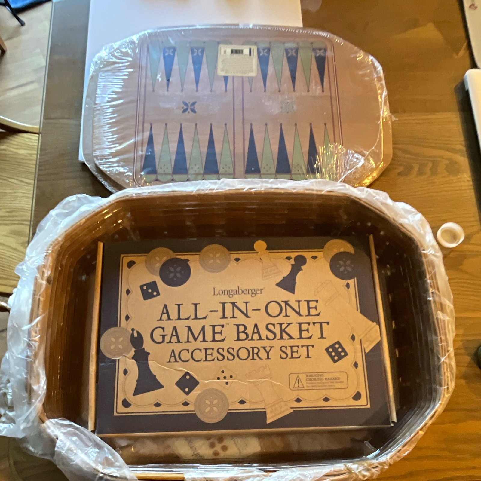 Longaberger All-In-One Game Basket Accessory Set w/ Lid, Woven Brown Rect