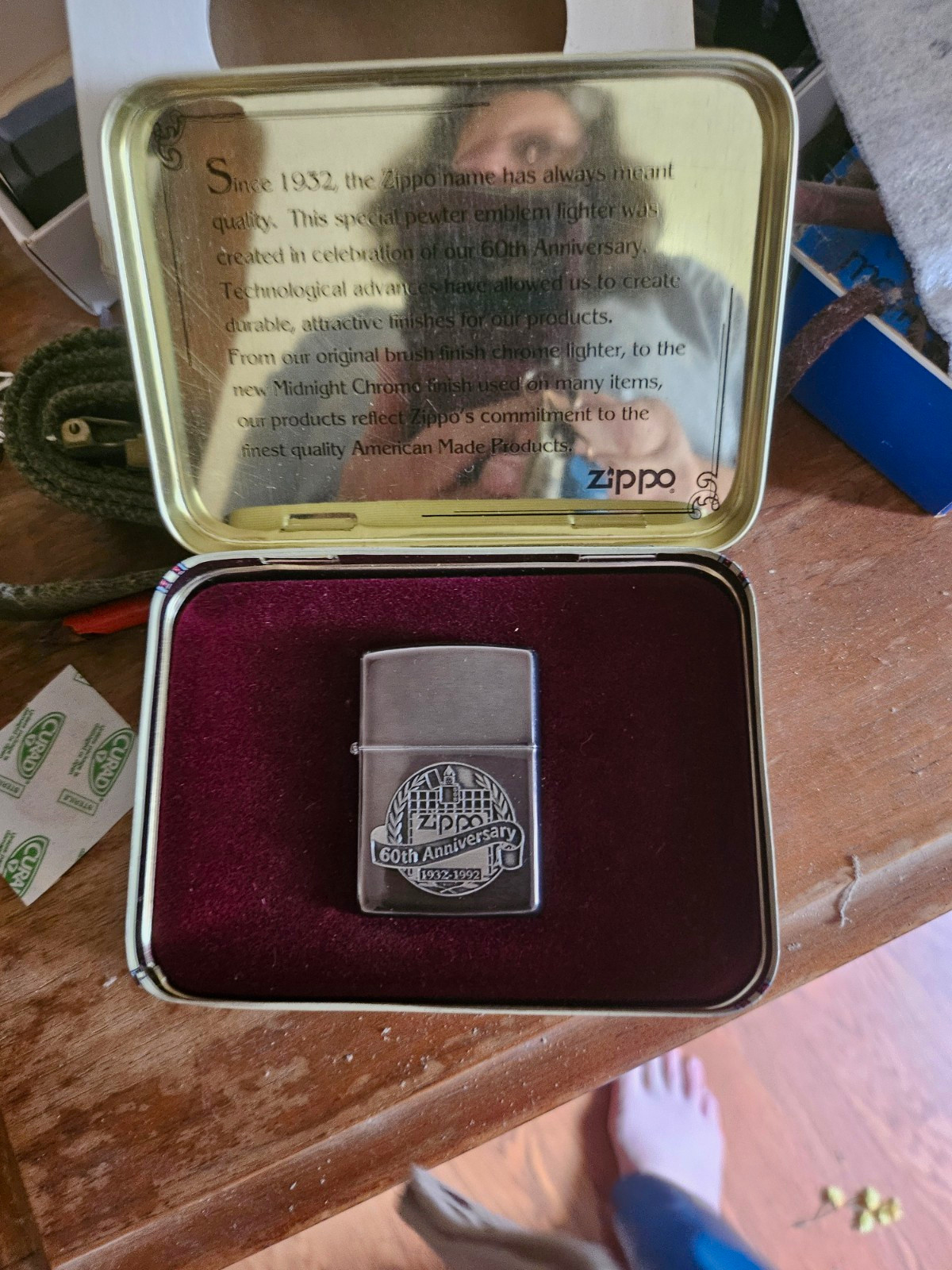 Zippo 60th Anniversary 1932-1992 Collectible Lighter w/ Commemorative Tin