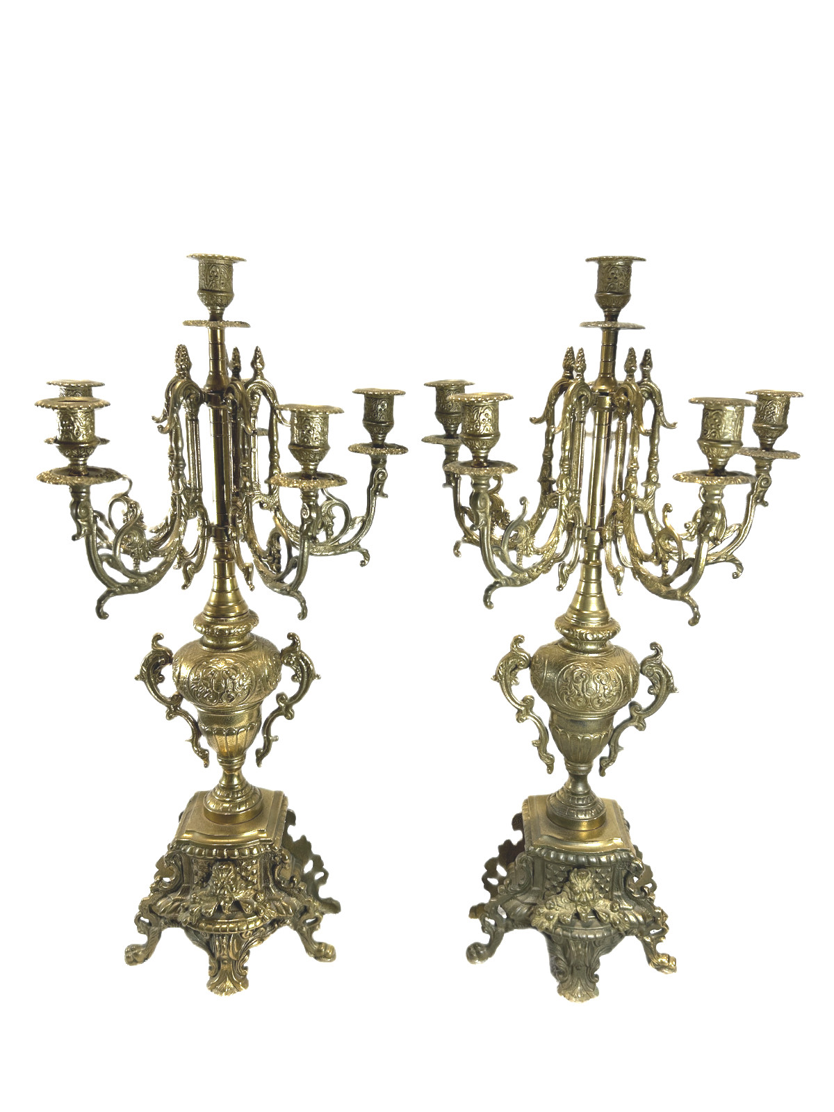 Pair Italian Brevettato Brass Candelabras Candle Holders Louis XIV Style 24\