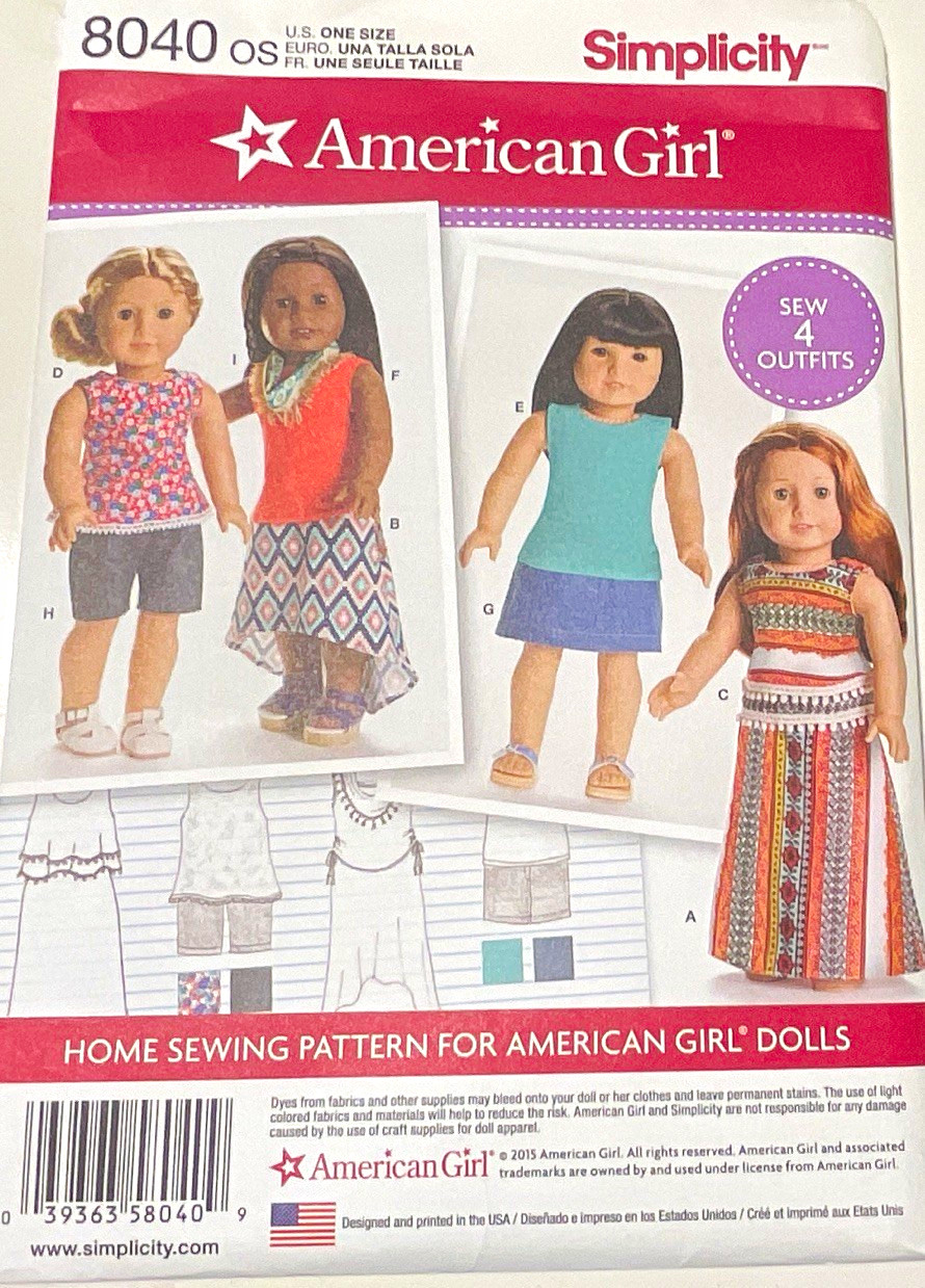 Simplicity 8040 Sewing Pattern American Girl Doll Clothes 17 Pieces 4 Outfits