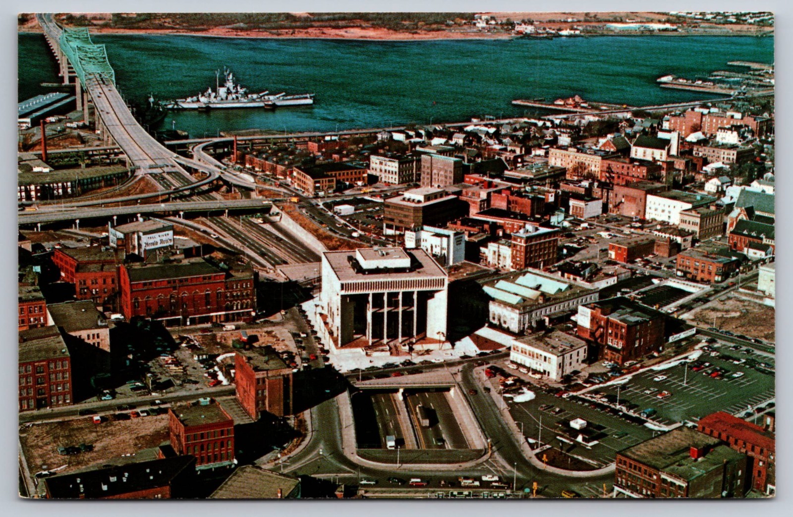 Fall River Massachusetts City Hall Aerial View Vintage Postcard c.1976