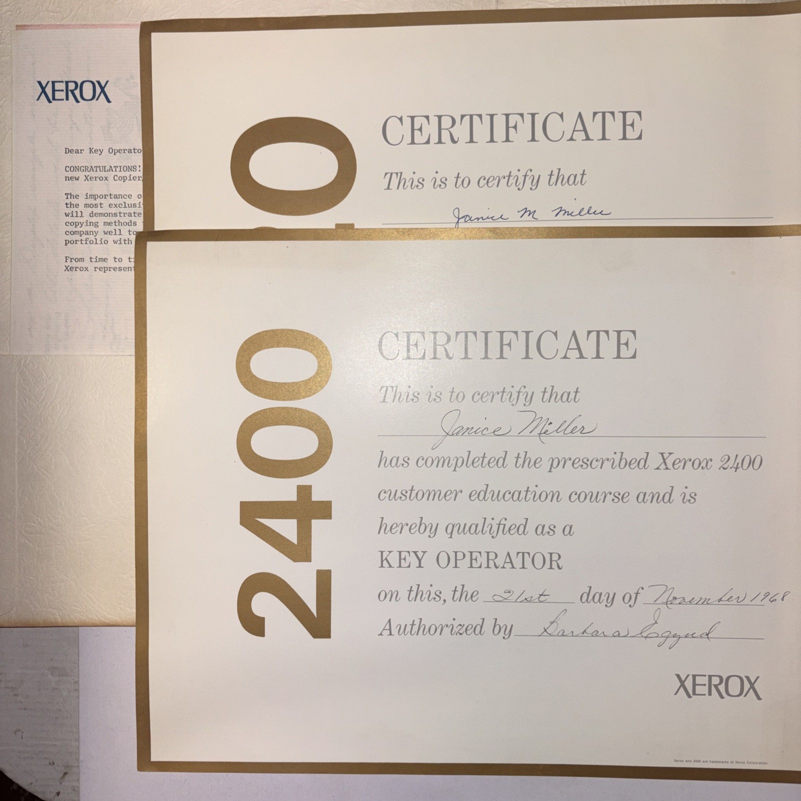 Vintage Xerox 2400, 420 Certificates 1968 Early Copier Duplicator Ephemera