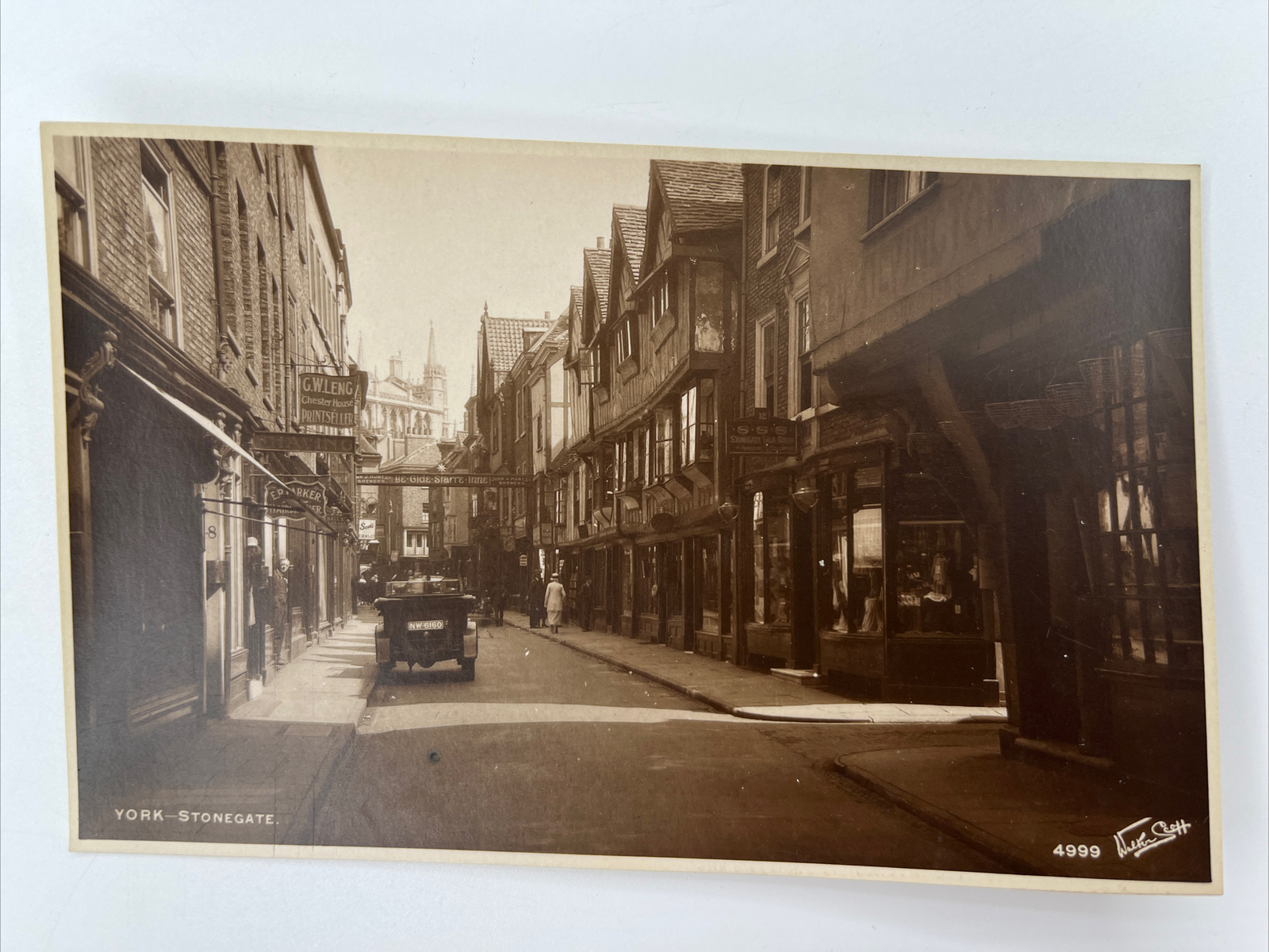 Postcard York Stonegate Street Scene Old Car Walter Scott RPPC Real Photo 4999