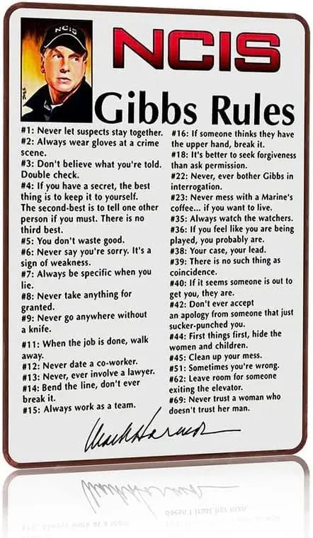 Funny 69 NCIS Gibbs Rules Leroy Jethro Gibbs Signature Tin Sign for Bar Pub Man Funny 69 NCIS Gibbs Rules Leroy Jethro Gibbs Signature Tin Sign for Bar Pub Man