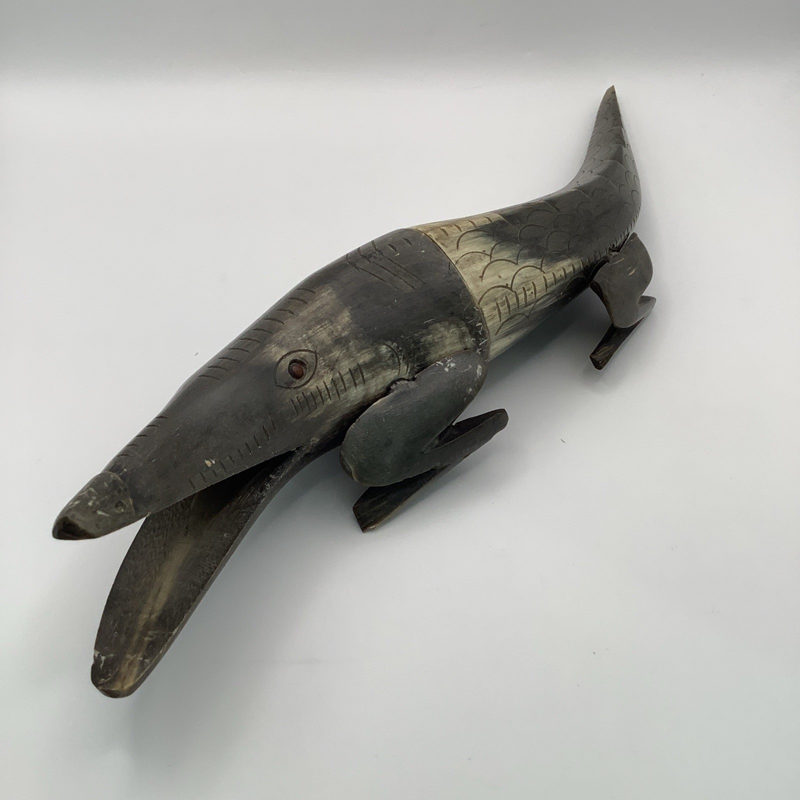 Vintage Carved Steer Horn Alligator Figure Folk Art