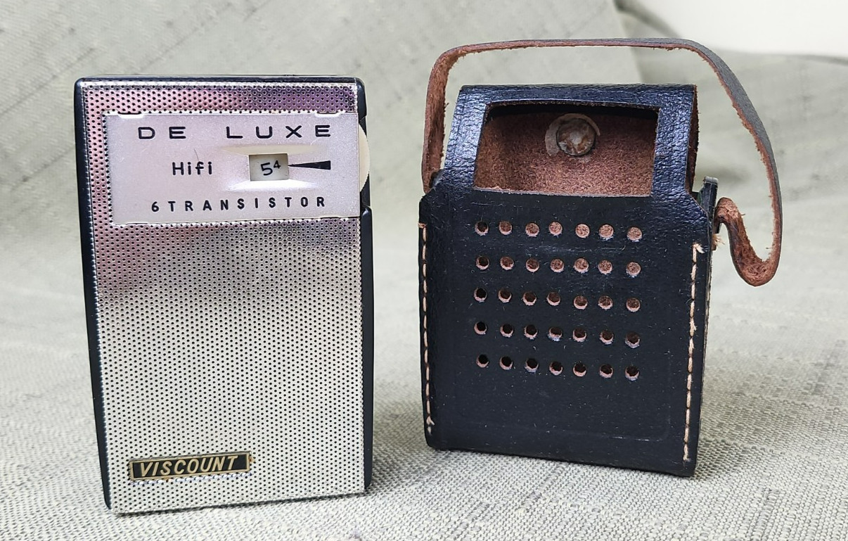 Vtg De Luxe HIFI 6 Transistor Viscount w/Leather Case, Retro Radio/Transmitter