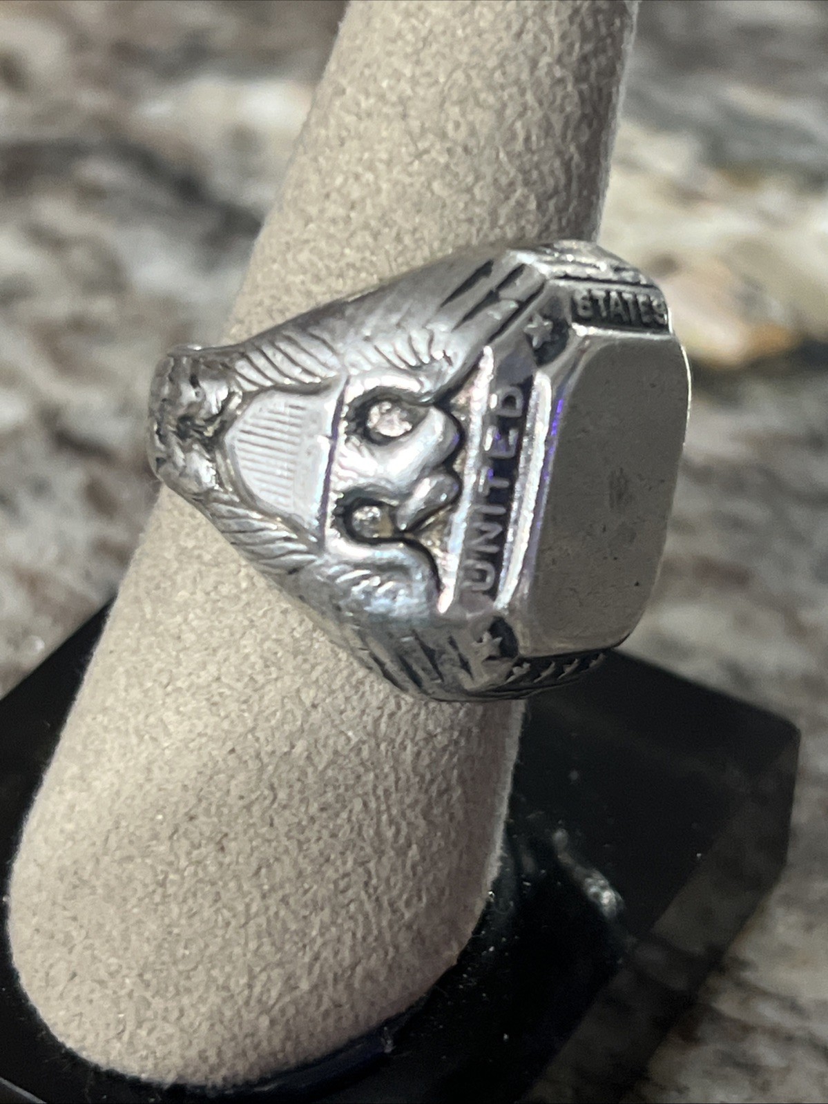 925 Sterling Silver H-H Antique WWII US Navy Ring Size 8.5
