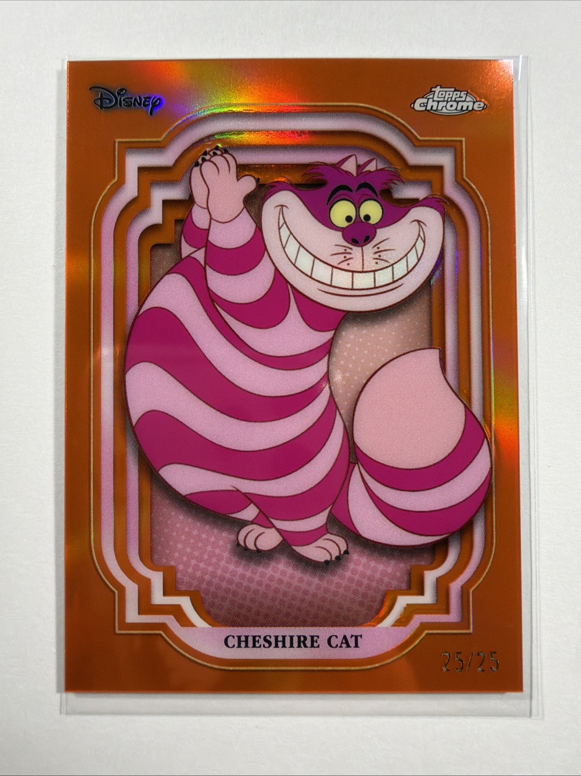 2024 Topps Chrome Disney - Cheshire Cat #20 Orange Refractor 25/25 Bookend