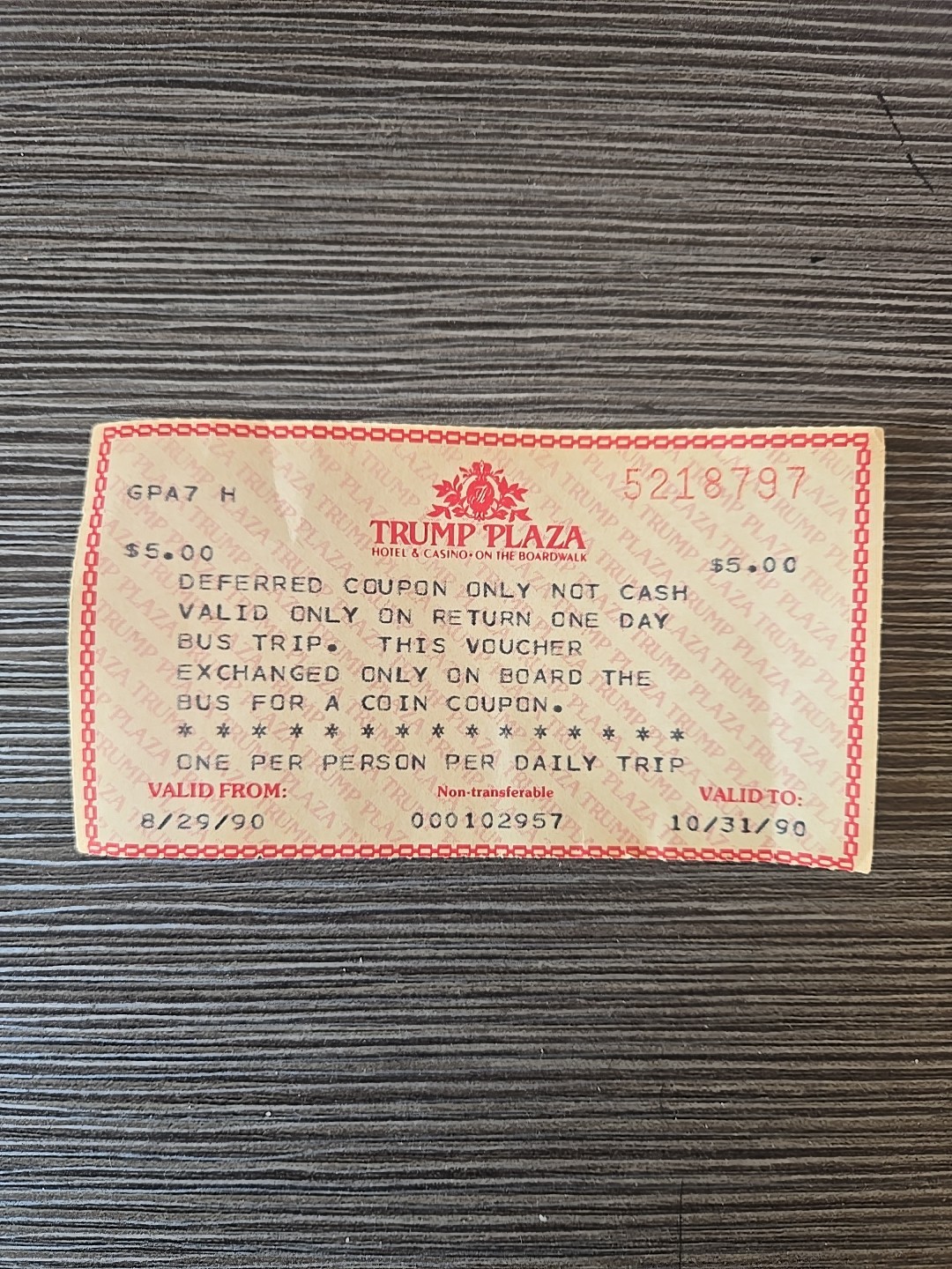 Vintage Trump Plaza Hotel & Casino On The Boardwalk Coupon From 1990 - Rare