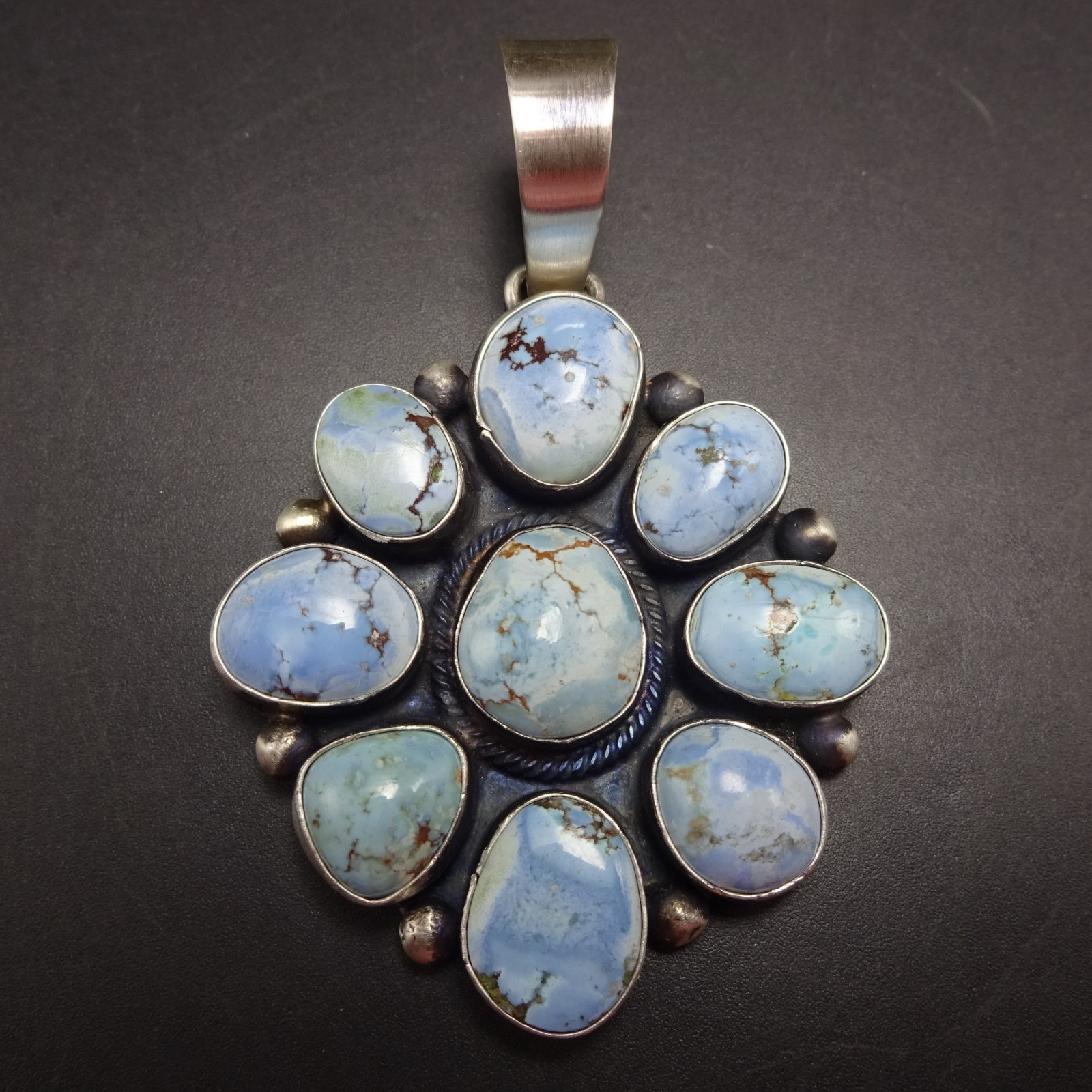 Bobby Johnson NAVAJO Sterling Silver GOLDEN HILLS TURQUOISE Cluster PENDANT Bobby Johnson NAVAJO Sterling Silver GOLDEN HILLS TURQUOISE Cluster PENDANT