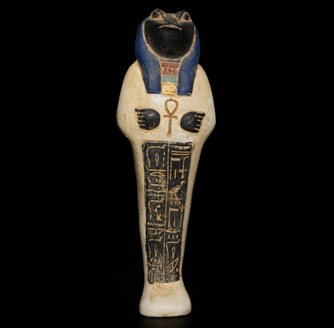 Rare Ancient Egyptian Heqet Frog Goddess Statue Limestone Hieroglyphic Figure