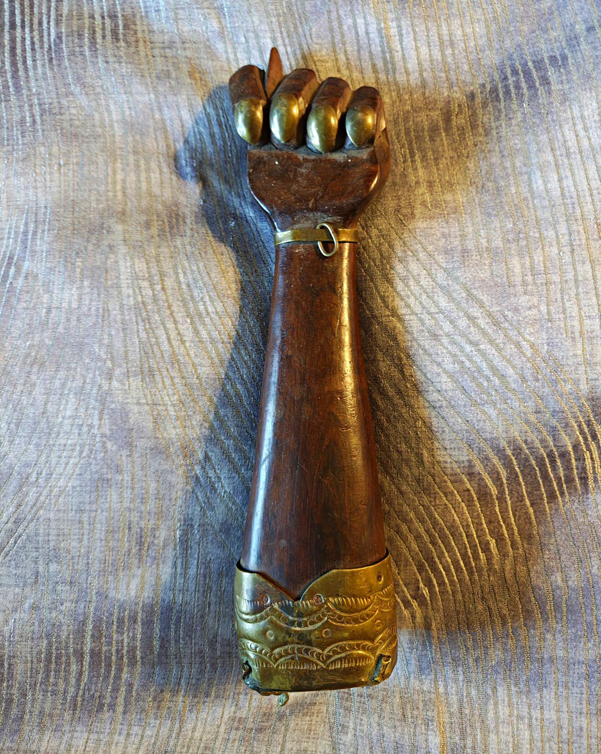 Vintage Brazilian Figa Hand Carved Wood Brass Nails Folk Art Good Luck Sculpture