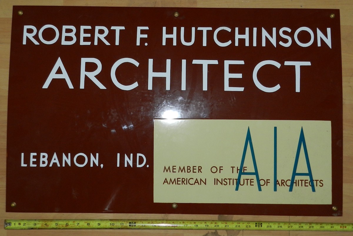 Vintage Porcelain ARCHITECT Sign - Hutchinson - Lebanon, Indiana 32” x 20”