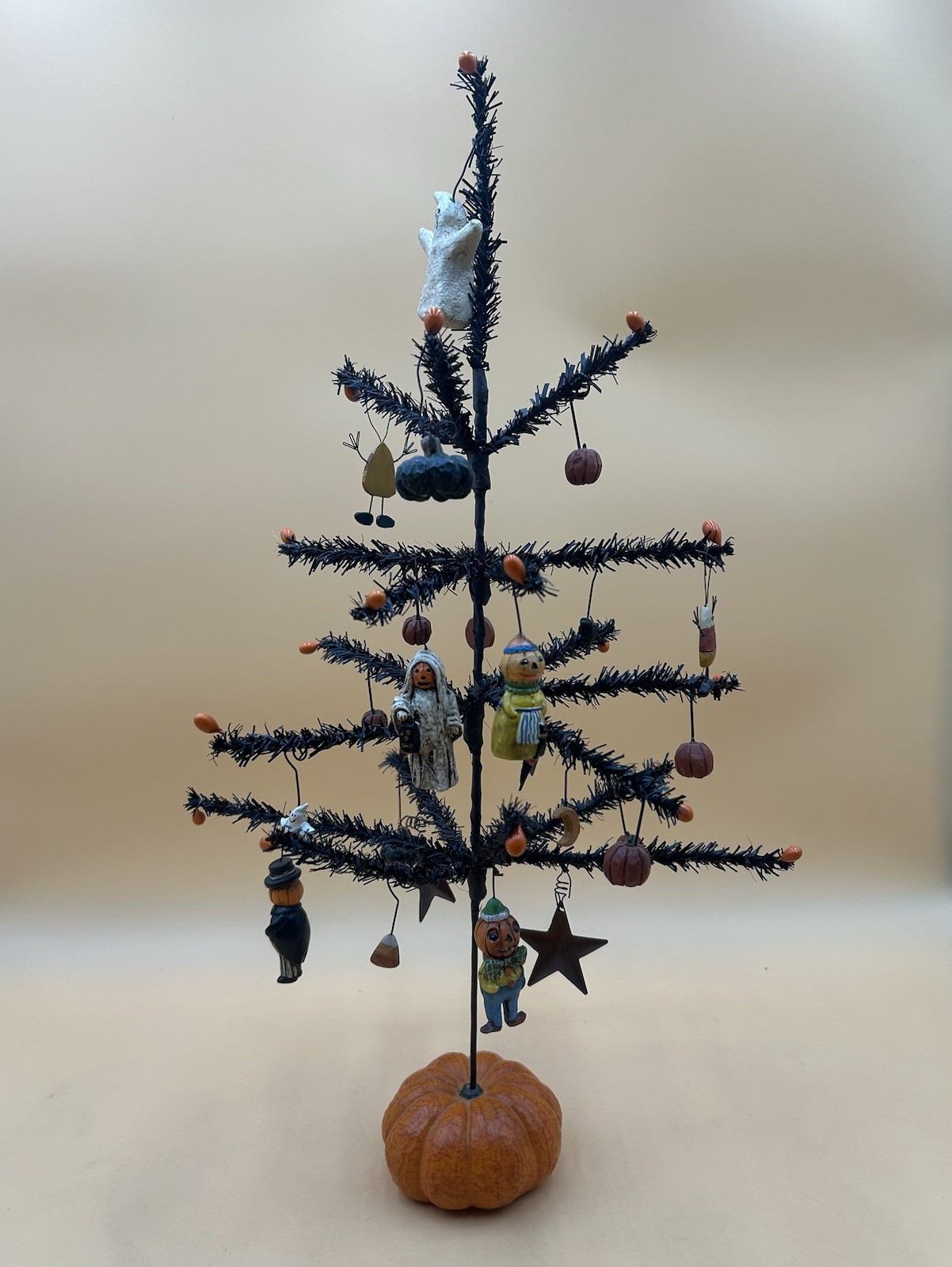 Vintage Halloween Folk Art Feather Tree. SUZI-B LLOYD Ornaments. Pumpkin Base. Vintage Halloween Folk Art Feather Tree. SUZI-B LLOYD Ornaments. Pumpkin Base.