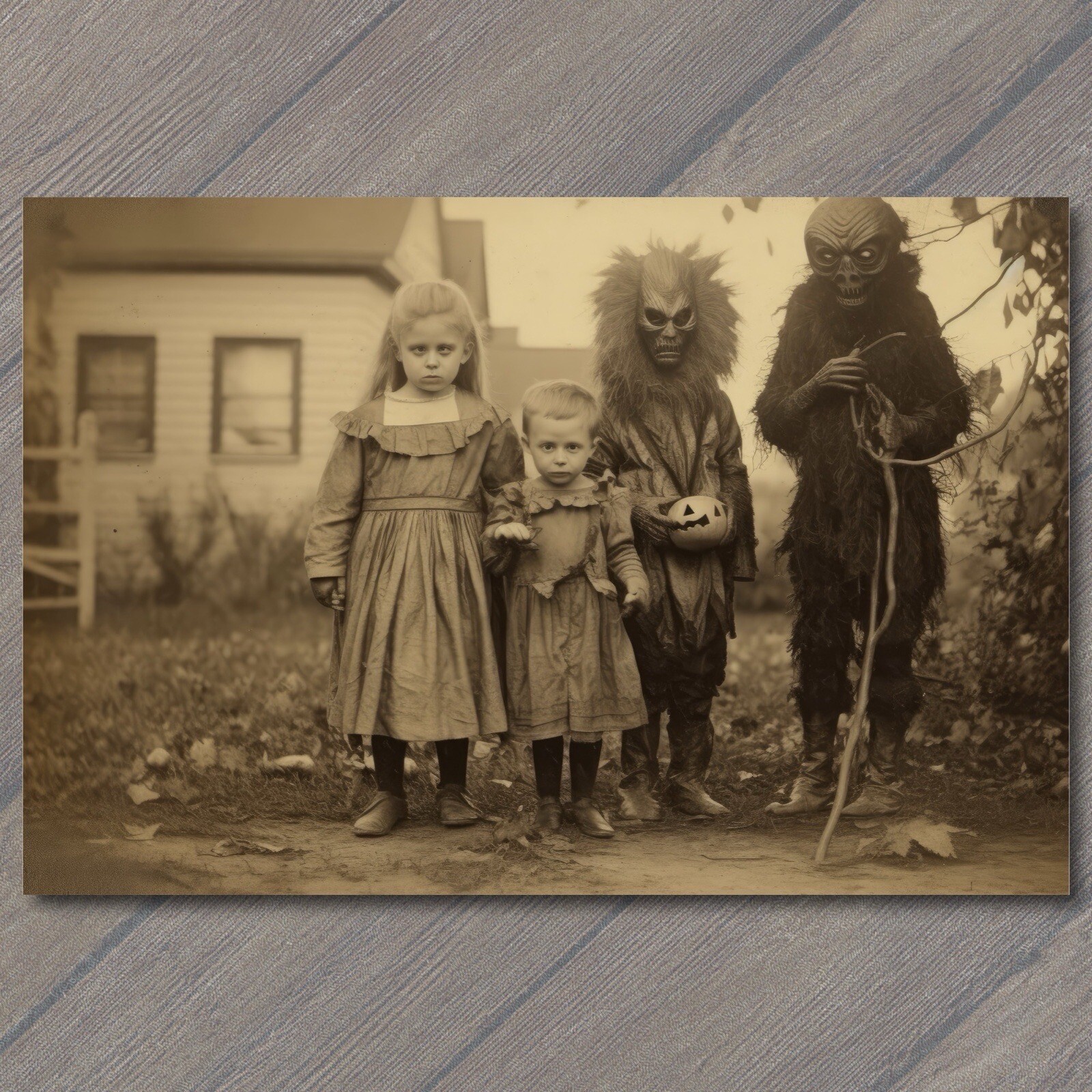POSTCARD Weird Creepy Vintage Family Halloween Cult House Unusual Masks POSTCARD Weird Creepy Vintage Family Halloween Cult House Unusual Masks
