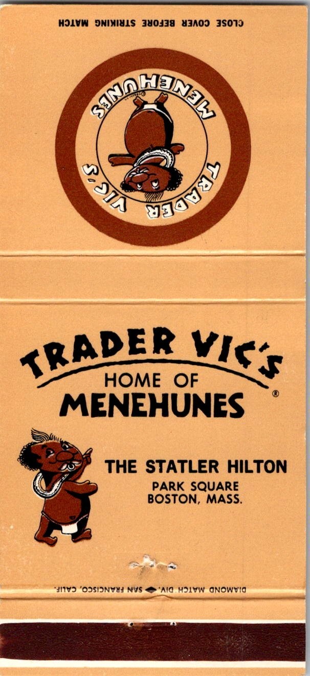 Trader Vic\'s Home Of Menehunes Boston MA Vintage Matchbook Cover 5MM16-3