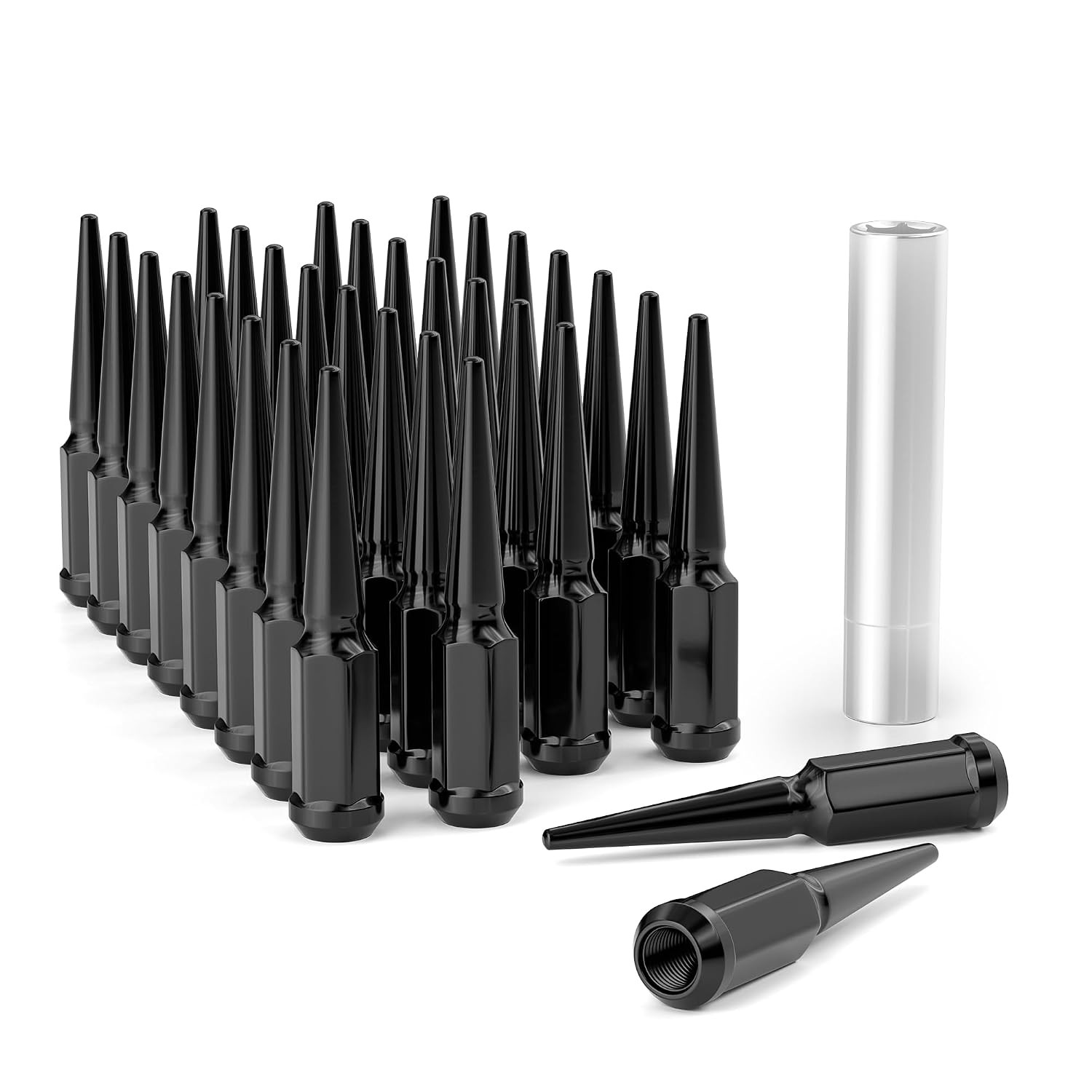 32pcs Black M14x1.5 Spike Wheel Lug Nuts, Closed End Spike Lug Nuts with 1 Socke