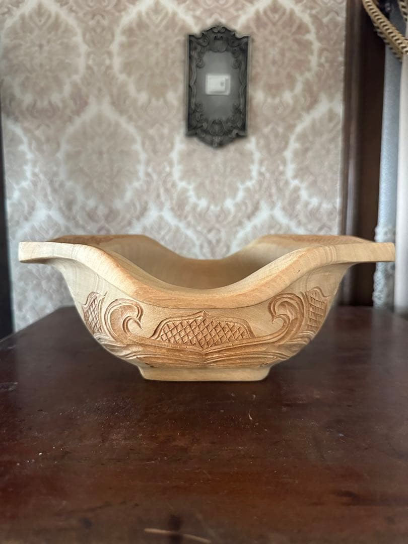 Antique Japanese Ainu Nibutani Nima Wood Carving Bowl Hand Carved Folk Art JP