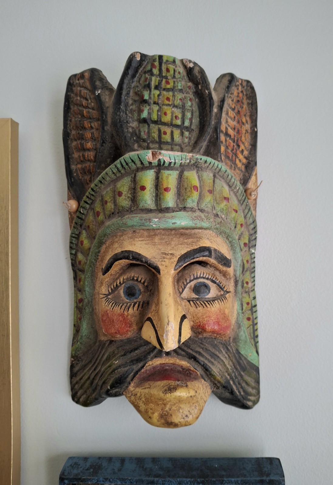 Vintage Guerrero Mexican Face Mask – Sage, Wisdom Carved Folk Art 11” H X 6.5\