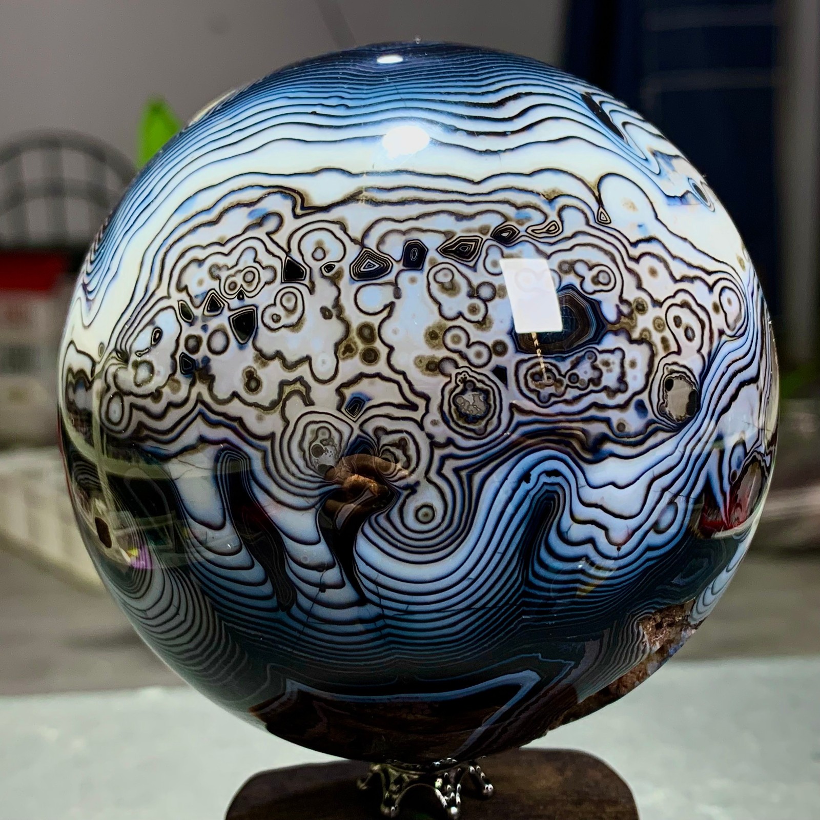2.27LB Natural black striped agate spherical energy therapy crystal
