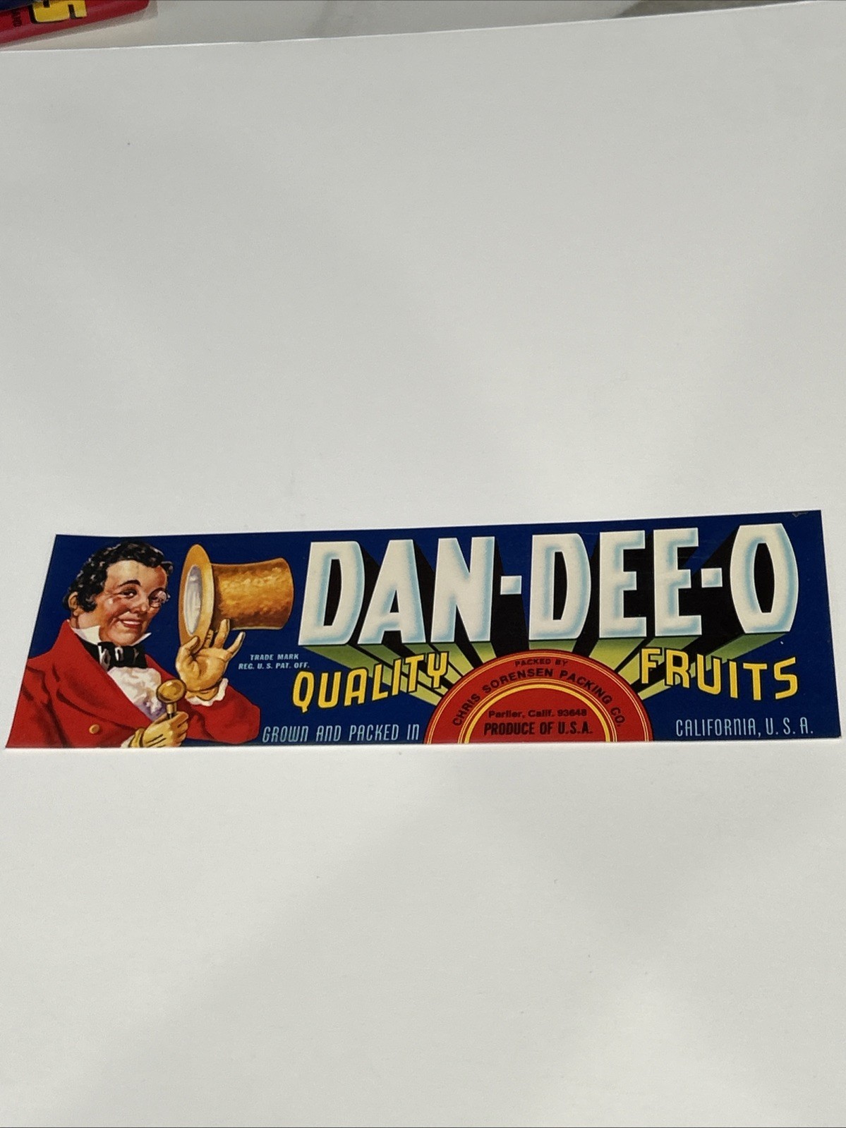 Vtg New Fruit Crate Label Advertising Dan-Dee-O Fruit Sorensen Co Parlier CA