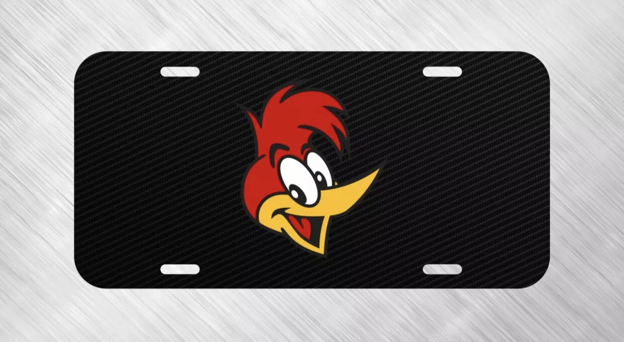Simulated Carbon Fiber WOODY WOODPECKER License Plate Auto Car Tag Simulated Carbon Fiber WOODY WOODPECKER License Plate Auto Car Tag