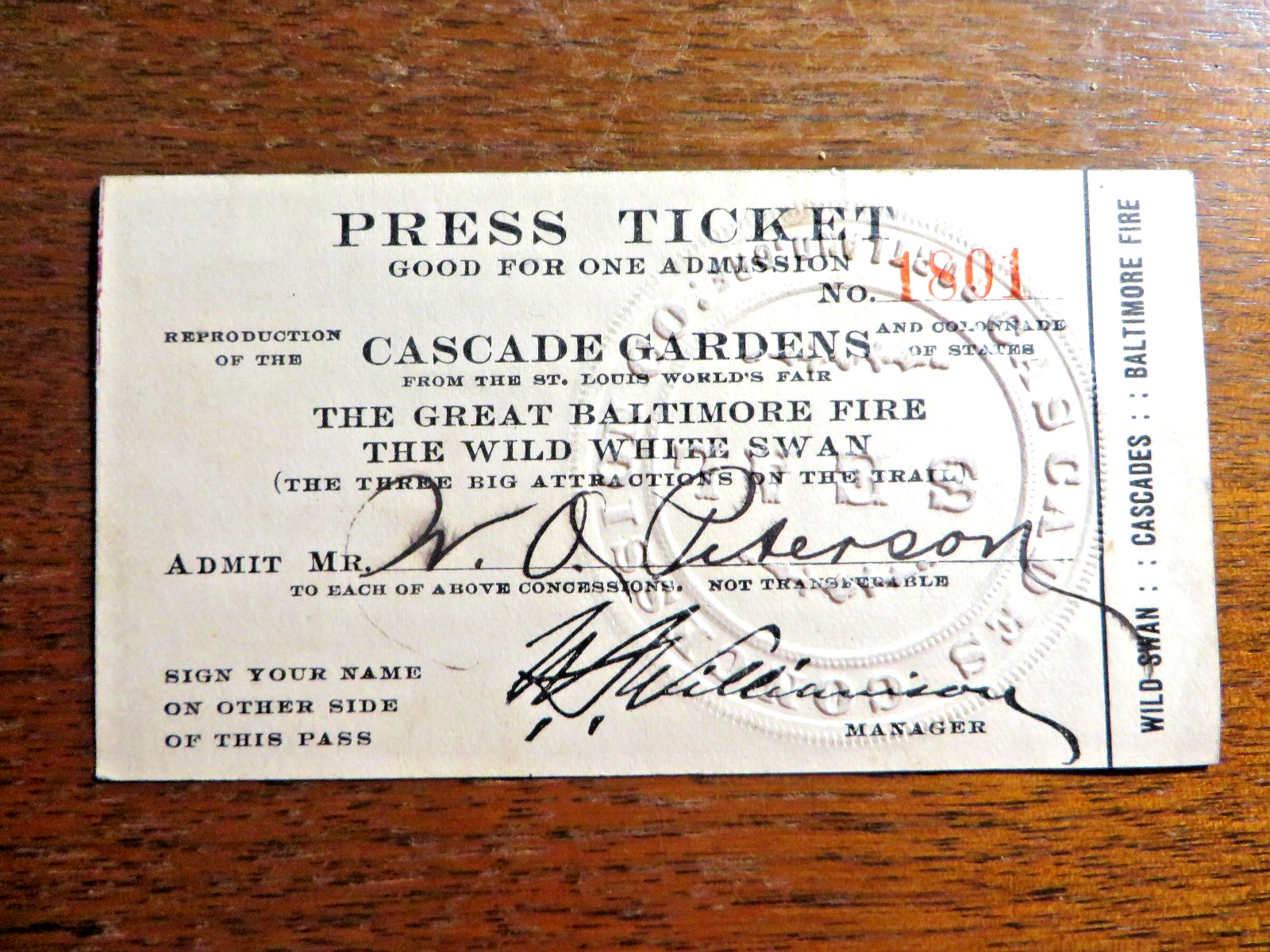 1905 Lewis & Clark Exposition Press Ticket Lot M O Peterson The Trail Portland 1905 Lewis & Clark Exposition Press Ticket Lot M O Peterson The Trail Portland
